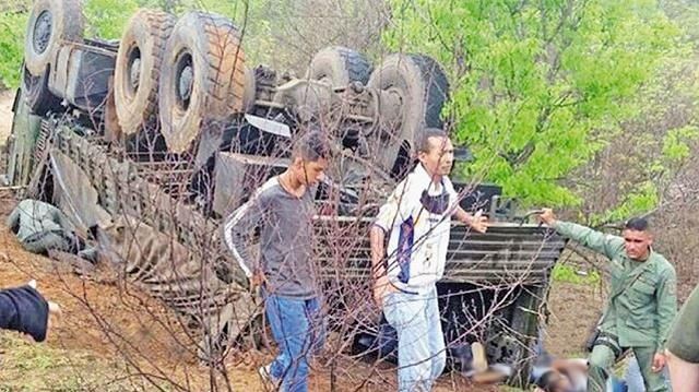 Dos muertos y ocho heridos en vuelco de convoy militar