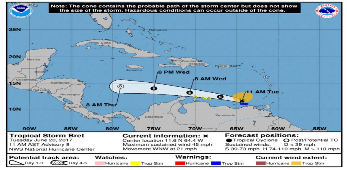 Tormenta Tropical Bret ya se encuentra sobre el Mar Caribe de Venezuela