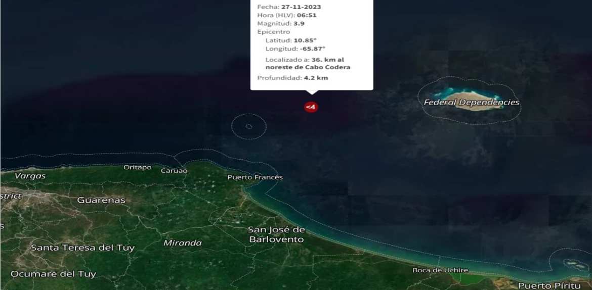 Sismo de magnitud 3,9 en costas de Miranda se siente en Caracas